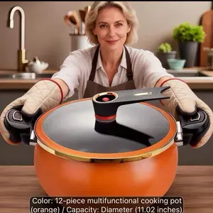 Non-Stick 2.19 Gallon Large-Capacity Soup Pot with Twist-Lock Handle | Multi-Function Cooking Pot, Compatible with Gas Stove, Open Fire, and Induction Cooker, Universal Stew Pot for Homes, Restaurants, Hotels, Fast, Easy Assembly