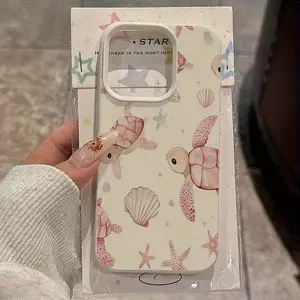 Cute pink turtle shell, starfish, and lychee pattern soft phone case, full-body protection, full-covered shockproof case, suitable for iPhone 17/16/15/14/13/12/11/X/XS/XS Max, a gift for friends, family, and yourself