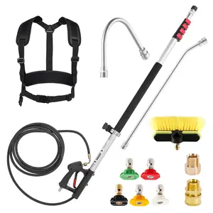 【fathersdaygift】M MINGLE 20 FT Telescoping Pressure Washer Wand with Gutter Cleaner, Brush Head, 5 Nozzle Tips, and Hose Adapters for House Exterior, Window & Roof Cleaning