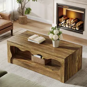 Tribesigns Farmhouse Coffee Table - 47-Inch Rectangle for Living Room, 2-Tier Wooden Accent with Open Storage, Rustic Brown