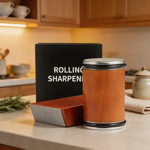 Rolling Knife Sharpener Set with Magnetic Rolling Knife Sharpener, Wooden Handle Sharpening Stone, Diamond Ceramic Sharpening Set, Multifunctional Kitchen Knife Sharpener, Small Kitchen Tool with Adjustable 15°/20° Angles