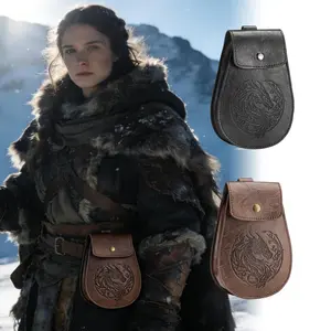 Vintage Medieval Viking Ship Waist Bag, Drawstring Simple Artificial Leather Small Bag, Cosplay Prop Dice Wallet, Model Xinghao Bb-28-2