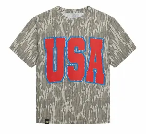 USA Camo Puff Print Tee, Patriotic 4th Of July Graphic Shirt, Vintage America USA Camouflage T-Shirt, Memorial Day Independence Day Streetwear Top Open For Sale!