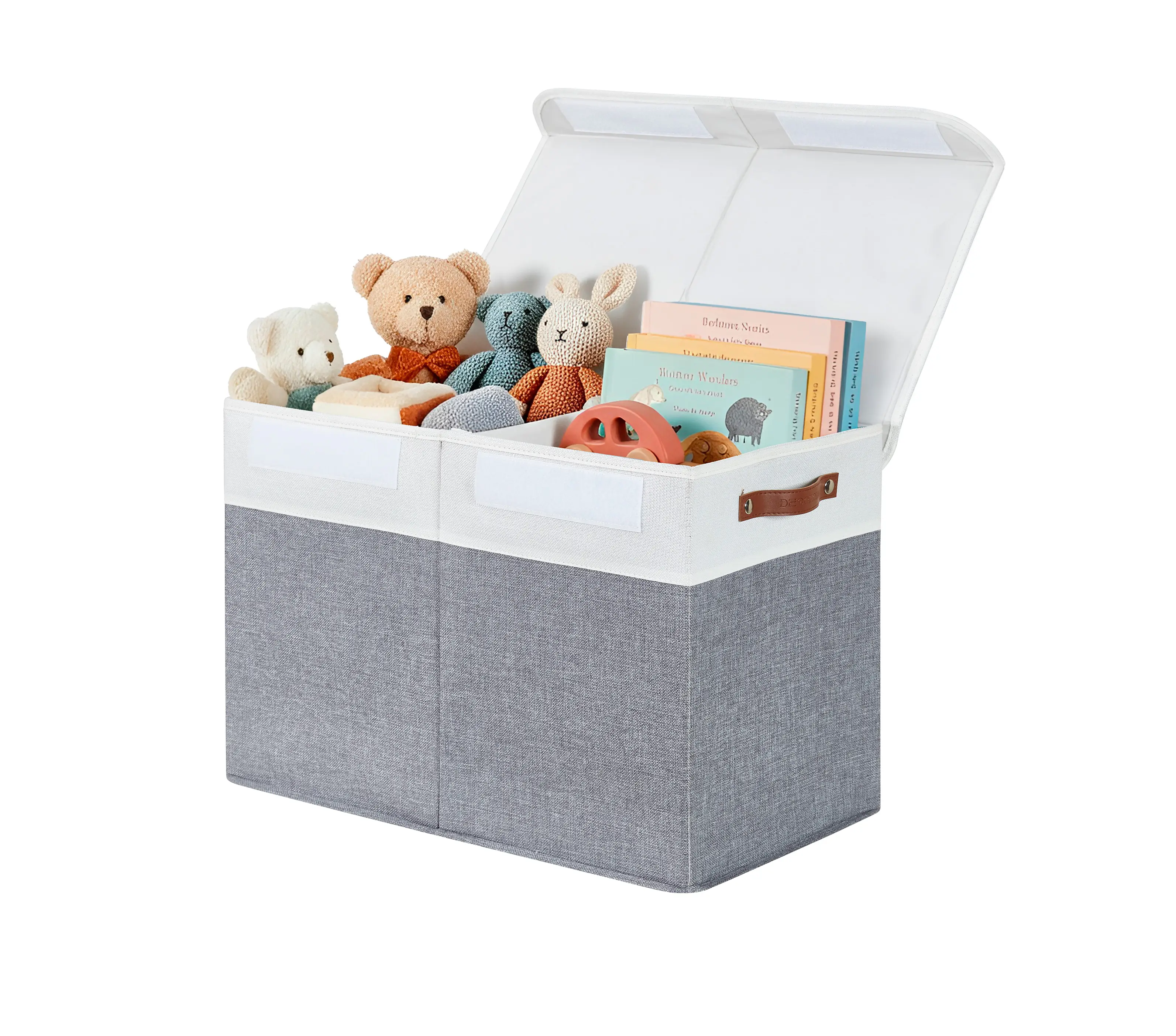 DECOMOMO Large Toy Storage Box, Toy Storage Bins with Lid (Grey & White) | 25" x 12" x 16" Toy Chest Storage, Sturdy Collapsible Kids Toy Storage, Baby Storage Organizer for Kids, Playroom, Nursery