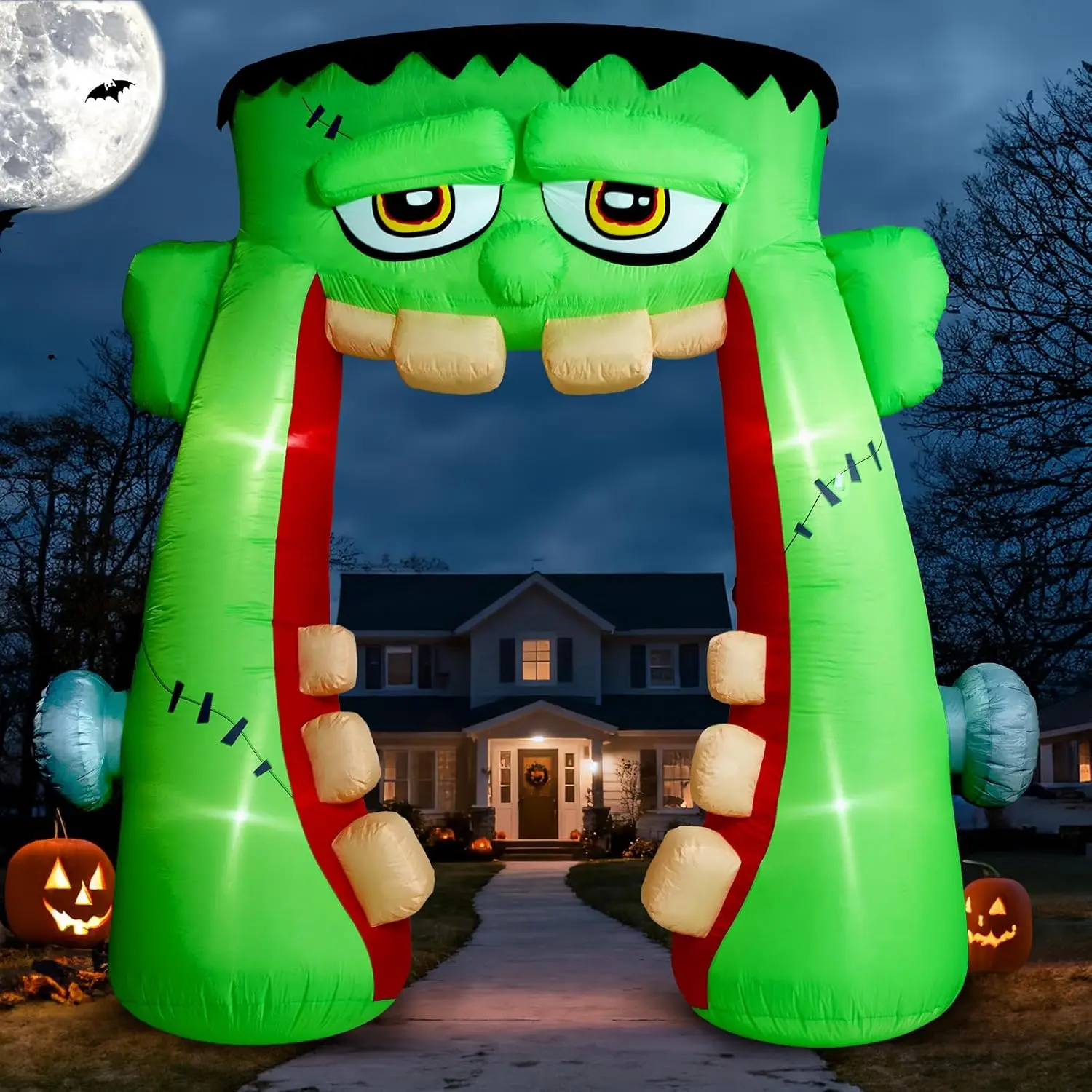 10FT 2026 Halloween Inflatables Frankenstein Archway Outdoor Decorations, Giant Monster Mouth Arch Blow Up Yard Decorations for Front Lawn Garden Decor