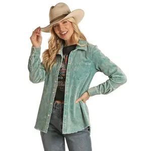 Rock & Roll Cowgirl Women's Corduroy Shirt Light Turquoise
