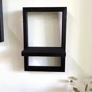 Wooden Photo Frame Shelf, Boho Style Wall Mounted Plant Pot Holder, Wall Decor for Home Living Room Bedroom Dormitory, Floating Shelf, Vintage Home Decor