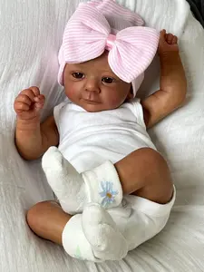 19" Lifelike African American Reborn Baby Doll, Hand-Painted Deep Skin Tone, Open Eyes, Cloth Body, Realistic Newborn Doll with Accessories