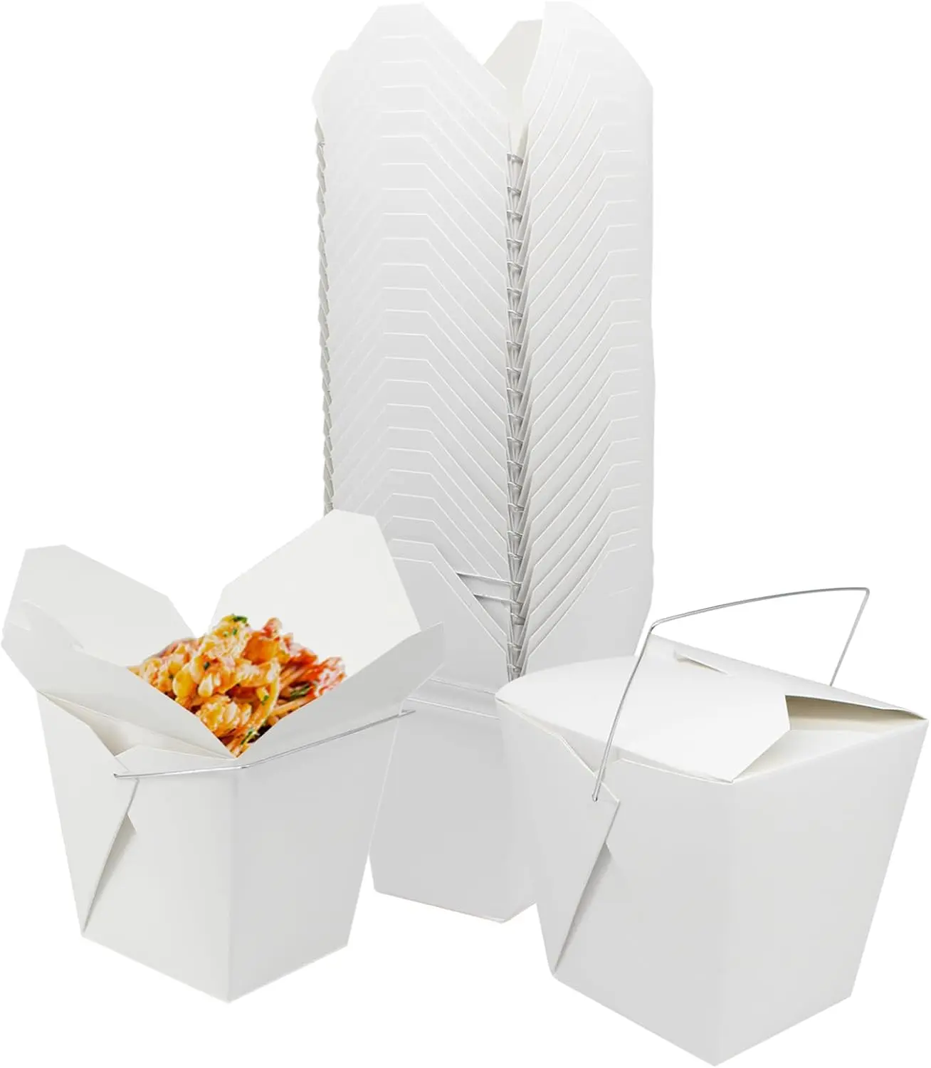 26oz Take Out Food Boxes with Metal Wire Handle ,Party Favor Boxes Paper Take Out Food Containers For Hot Or Cold Food