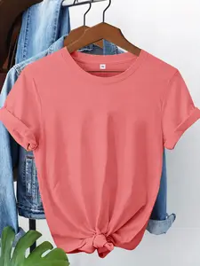 Women's Plain Short Sleeve Plus Size Loose Fit Basic Tee, Casual Summer Long Top for All Seasons, Comfortable and Versatile Clothing