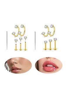 Gold Horseshoe Nose Rings Studs Set Stainless Steel Gold Double Gem Nose Rings Hoops Threadless Nose Studs 16G 18G Nose Tragus Cartilage Earring Stud Septum/Helix/Daith/Lip Piercing