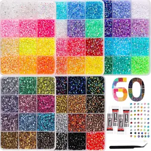 37500Pcs Bedazzling Kit for 60 Colors Rhinestones with 5 Box Diamond Art, 3mm Flatback Gems with 4×10ml B7000 Jewelry Glue Tweezers & Pickup Pen, Perfect for Nail Art, Crafting, Clothing