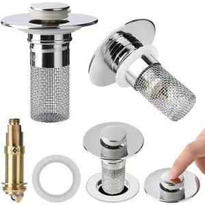 2pcs Bathroom Sink Drain Strainer Pop Up Sink Drain Stopper with Removable Stainless Steel Filter Basket for US Universal Bathroom Kitchen Basin Sink Stopper