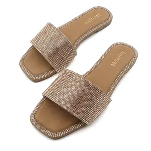 Women's Flat Sandals-Flat Sandals Rhinestone Sparkly Sandals Dressy Slip on Summer Casual Fancy Flat Sandals Glitter Open Toe Slides BD