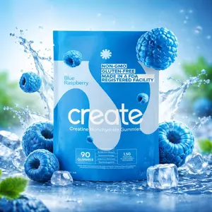Create Creatine Monohydrate Gummies – Blue Raspberry Flavor, 1.5g Creatine Per Gummy, 90 Gummies, Easy Chew, No Powder, Vegan, Non-GMO, Gluten-Free