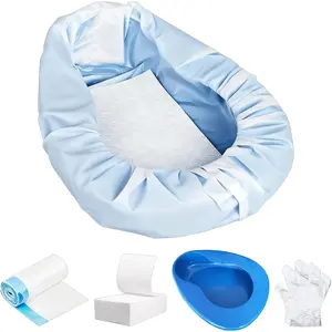 Bedpan Set with 30 Super Absorbent Pads 30 Disposable Liners 100 Gloves, Bedpan for Elderly Females Women and Men, Extra Large Adult Potty for Bedridden Patients
