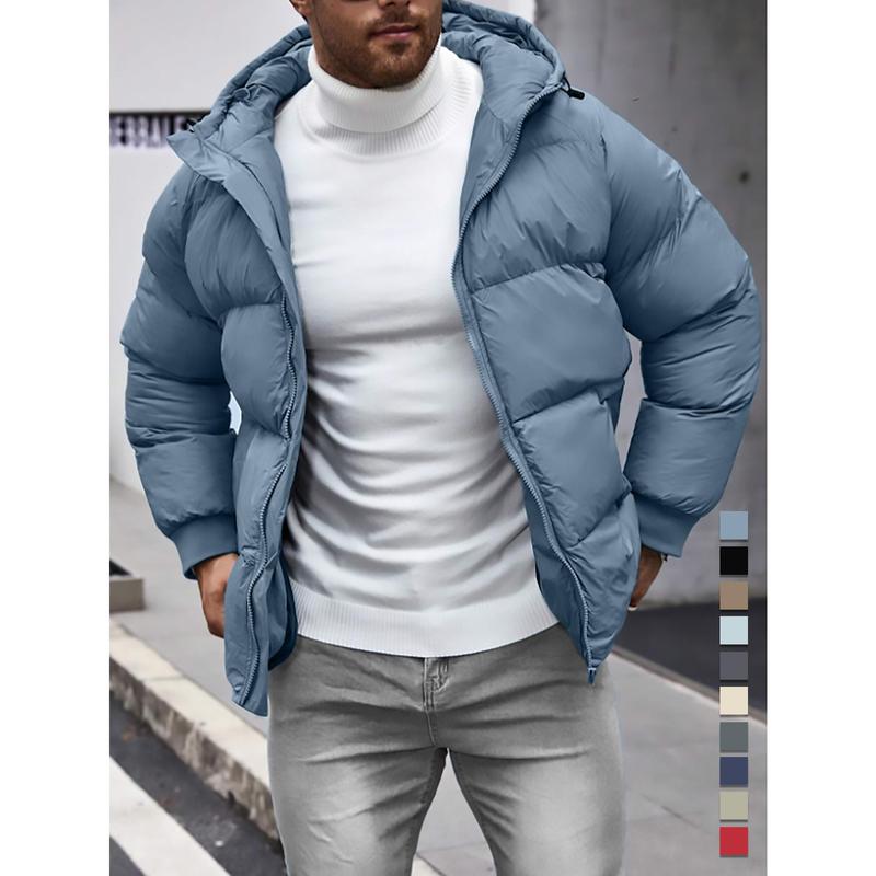 Men's Plain Pocket Zip Up Thick Warm Hooded Puffer Coat, Regular Fit Long Sleeve Padded Winter Coat, Menswear, Cold Weather Gear, Mens Clothing, Jackets for Men, Jackets, Men's Clothing