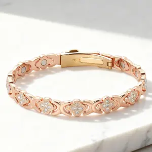 Women‘s Pure Copper bracelet Magnets & Shiny cubic zirconia Adjustable Infinity jewelry Magnetic Bracelet Rhinestone Decorated Bangle