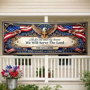 Personalized Patriotic Banner 250th Anniversary USA, Custom Family Name Banner, 4th of July Decorations Outdoor, American Flag Eagle Banner