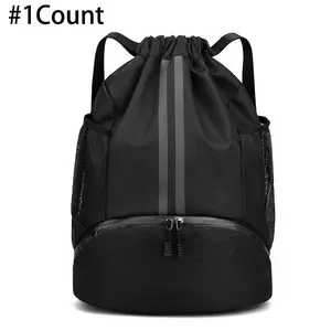 Waterproof Drawstring Gym Bag, Sports Backpack with Shoe Compartment & Wet/Dry Pockets, Lightweight Swim Bag for Soccer, Basketball, Travel, Soccer Training Equipment, Football Accessories
