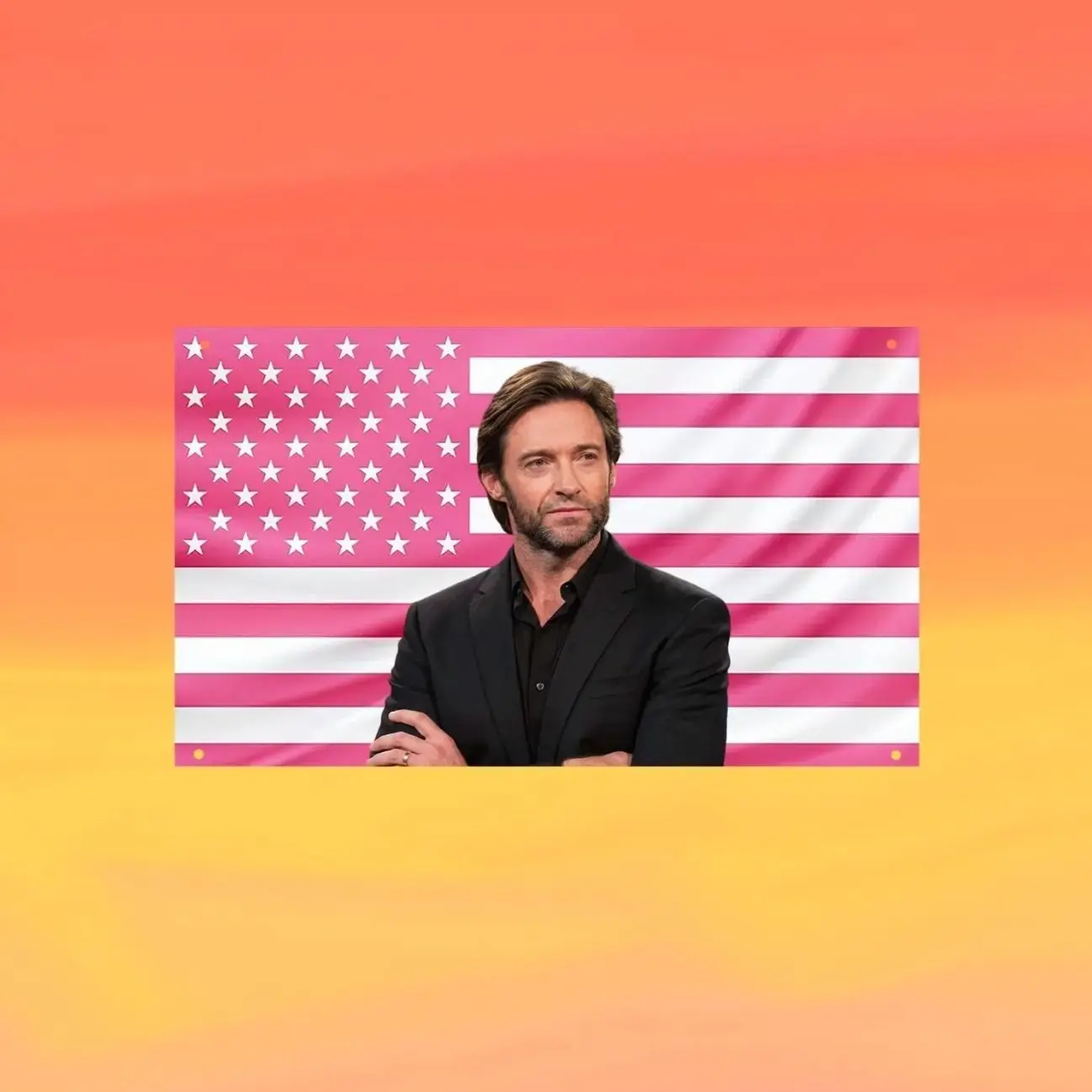 Hugh Jackman Pink US Wall Tapestry Flag, Actor Wall Art, Movie Bedroom Decor, Celebrity Fan Banner