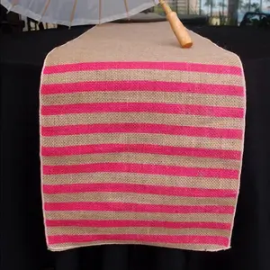 BLOWOUT Vintage Burlap Table Runner w/ Fuchsia / Hot Pink Striped Pattern (12 x 108)