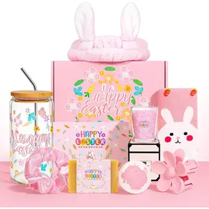 Easter Gifts Set for Women Sister Teens Stuff, Easter Basket Stuffers for Adults, Self Care  Basket with 16oz Glass Cup, Scented Candles  Set