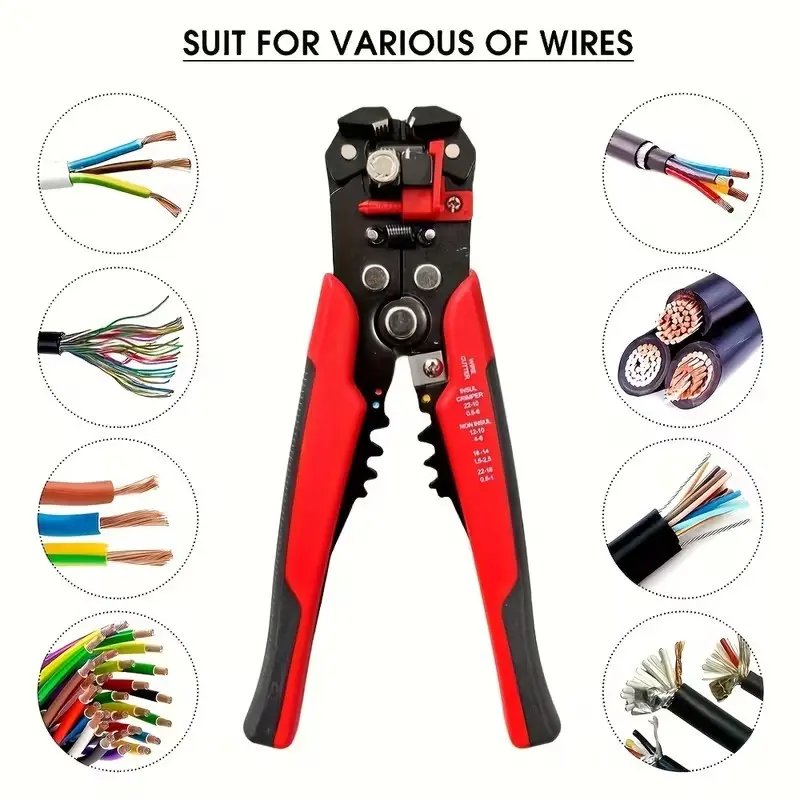 Wire Stripper Self-Adjusting Wire Stripping Tool, 3-in-1 Automatic Cable Stripper Plier with Wire Cripmer & Cutter for 10-24 AWG, Wire Stripping/Crimping/Cutting, Hand Tools