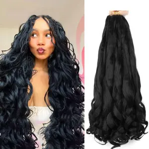 French Curl Braiding Hair 24 Inch Loose Wavy Braiding Hair Pre stretched 8 Pack Black Bouncy Braiding Hair French Curls Crochet Hair for Black Women Synthetic Hair Extensions 1b