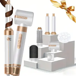 1 PC 7-In-1 Hair Dryer Brush, Featuring a 110, 000 RPM Motor And a Diffuser, Designed for Curly And Twisted Hair. This Professional Ionic Blow Dryer Offers Salon-Quality Styling in a White And Golden End