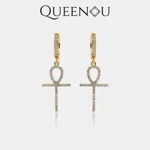 【851】Shine into 2026 Synthetic Moissanite Ankh Earrings – Fashionable and Classic Wedding, Engagement, or Valentine’s Day Gift for Women