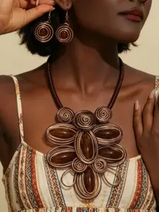 Boho Ethnic Handmade Necklace, Unique Design Accessory, High-Quality Craftsmanship, Party Wedding Jewelry, Sparkling Eye-Catching, Mature Women's Fashion Set