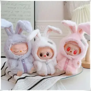 Winter Bunny Set for 17cm Labubu Clothes 1st-3rd Gen Floppy Rabbit Ear Hat Plush Jacket for Vinyl Doll Clothing Costume Outfit Lifelike Doll Clothing