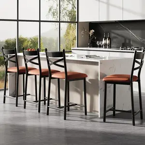 GAOMON Bar Stools Set of 4, Counter Height Bar Chairs with Back and Thick Cushion, Upholstered Dining Chairs with Padded Seat, Barstools for Kitchen Island, Bar, Dining Room, Modern Brown