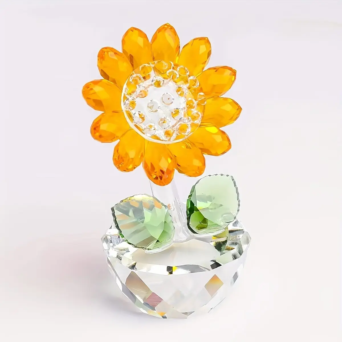 Crystal Sunflower Tabletop Decor, Crystal Flowers, Luxurious Home Ornament with Brightening Effect, Crystal Ornaments, Perfect for Entryway & Bookshelf, Ideal Housewarming Gift