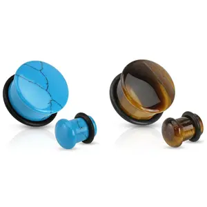 2 Pairs of Organic Tiger Eye Stone Plugs Ear Gauges 6g 4g 2g 0g 00g 1/2 9/16 5/8