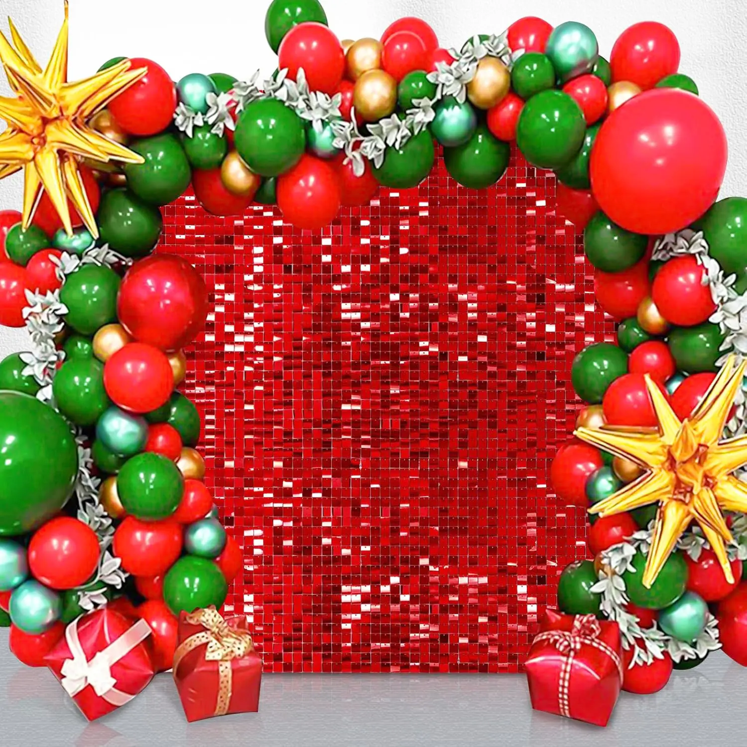 Red Shimmer Wall Backdrop Square Sequin Glitter Backdrop Panel, Perfect for Outdoor Events, Birthdays, Wedding and Party Decoration