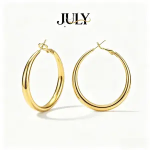 JULY Large Gold Hoop Earrings, 316L Titanium Steel Waterproof No Fade Hypoallergenic Hoops, Trendy Gift Jewelry for Women Daily Party Birthday