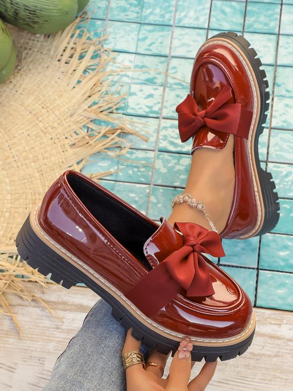 Affordable American Retro Style Women's Leather Shoes - Autumn New Thick-Soled Bowknot Design, Suitable for Matching Skirts, Mary Jane Loafers (Single-Sole)