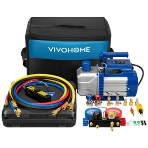 VIVOHOME 110V 1/3 HP 4.5CFM Single Stage HVAC Vacuum Pump and 4 Way AC Manifold Gauge Set Kit with Leak Detector 5ft Hoses for R134a R12 R22 R502 R410a Air Conditioning Refrigeration Recharging