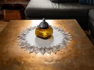 Linens Art And Things - Neutral Earth Tones White Jacquard Table Doily (23" 33" RD)