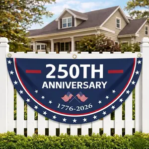 250th Anniversary Patriotic Fan Bunting Flag 1776-2026, 4th of July Patriotic Semicircle Banner, Red White Blue USA Independence Day Porch Fence Banner Decor, Memorial Day Veterans Day Outdoor Party Decoration for Front Porch