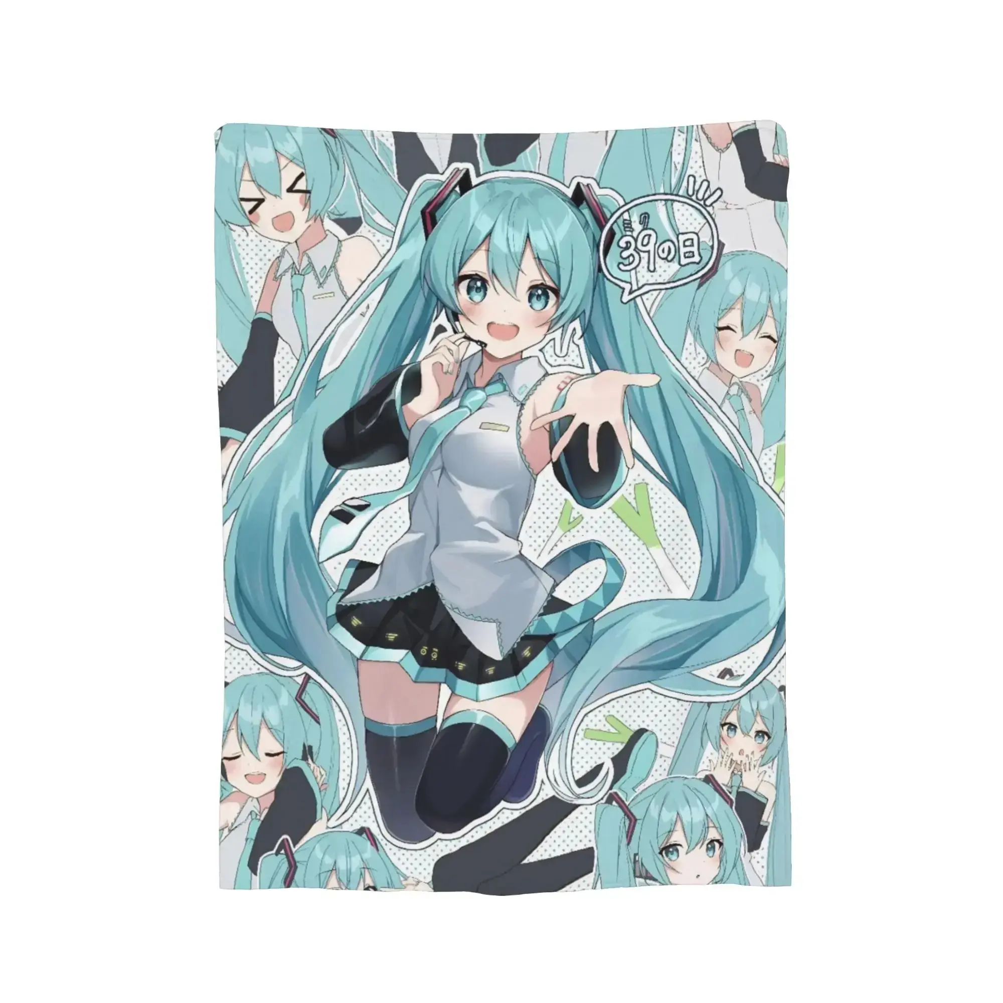Hatsune Miku Themed Flannel Cozy Throw Blanket - Soft, Fluffy, Breathable Multi-Functional Warm Cover, Illustrated Character Anime Manga Cartoon Mascot Japanese-Themed Blanket for Bedroom Home Use & Gifting, Illustrated Character Blankets, Anime Manga Bla