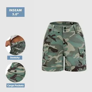 Flamingal Camo Print Roll Hem Flap Pocket Mid Rise Shorts