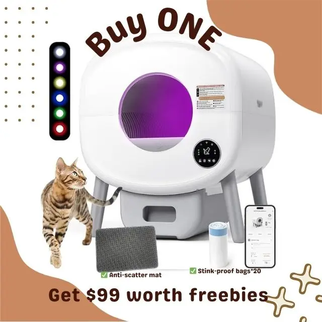 FSITEGO-Self Cleaning Cat Litter Box: Extra Large Automatic Litter Box for Multiple Cats, Odor-Free, App-Controlled, Ambient Light Waste Disposal