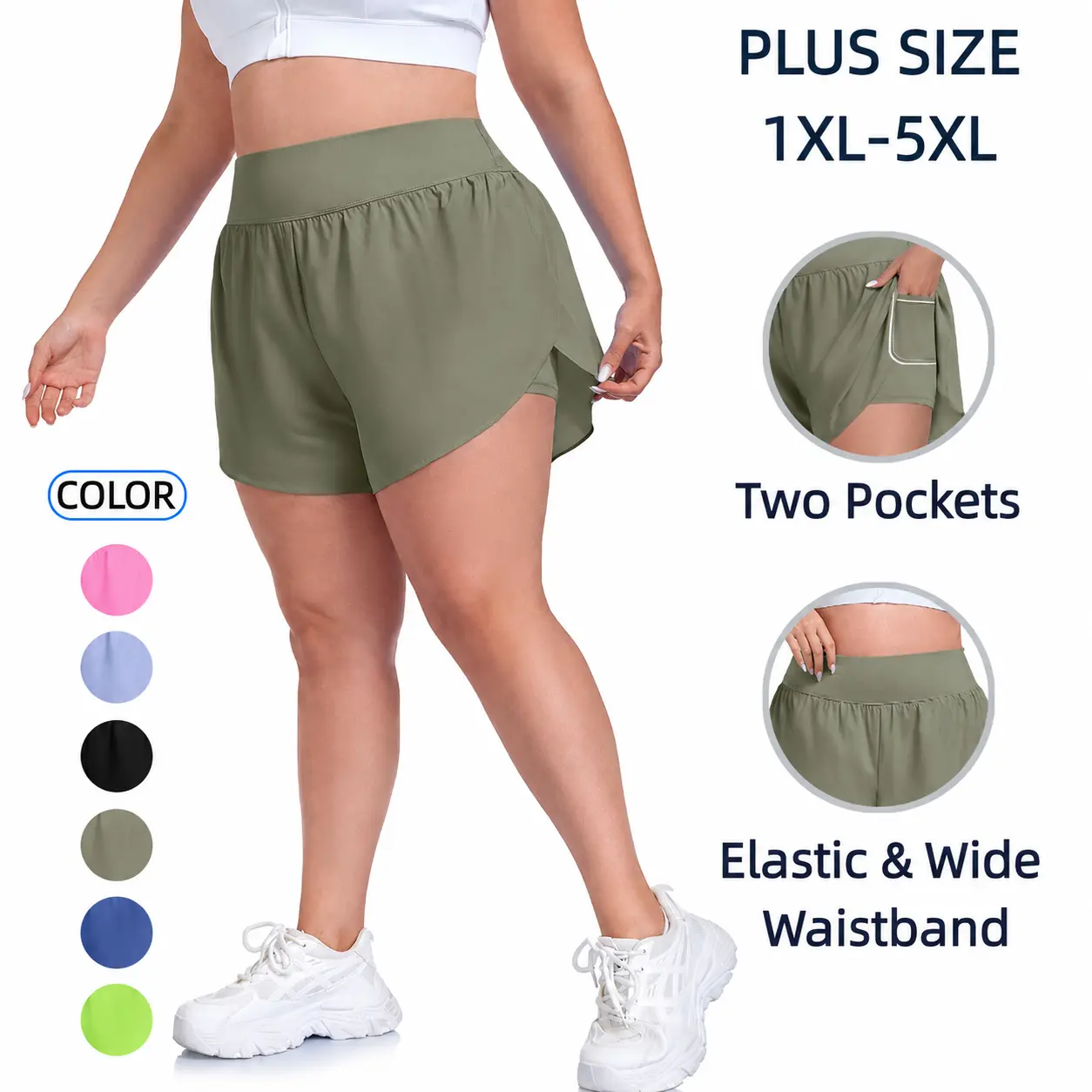COOTRY Women's Plus Size Skorts, Plain Flowy Sporty Chic Curvy Clothing with 2-in-1 Anti-Chafe Inner Shorts & Pockets for Female Workouts, Stretchy Sports Skort, Athletic Skirt, Full Coverage, All-Day Performance Women's Sports Shorts