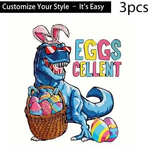 3pcs Easter Egg Dinosaur Iron-On Stickers, High-Quality Anti-Tear DIY Decals for T-Shirts, Pillows, Backpacks, Washable & Waterproof, Multi-Color, Fade Resistant for Sofa Covers and Pants