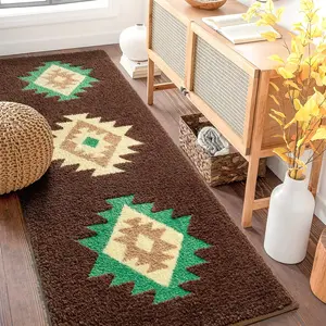 Boho Bathroom Rugs Brown Aztec Bath Mat Non Slip Long Bathroom Rug Runner Luxury Soft Absorbent Carpet for Bathroom Shower Kitchen Entryway Modern Western 20x47