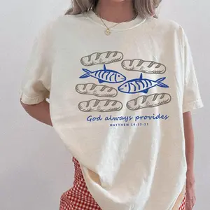 God Always Provides | Matthew 14:13-21 Christian Oversized Top,God Always Provides Matthew 14 Tee | Christian Fishes And Loaves Graphic Tee