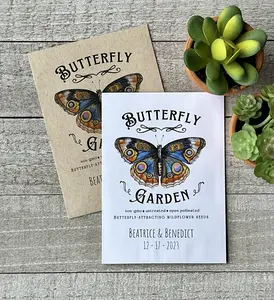 25 Butterfly Friendly Wildflowers Customizable Seed Packet Favor for Wedding, Birthday, Shower, Funeral, Earth Day, Real Estate Agent, B2B Marketing